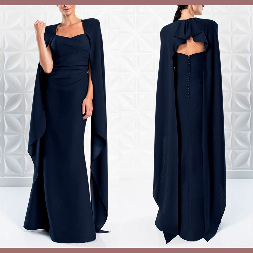 NWT $966 Alexander by Daymor [ 8 ] Cape Sleeves Strapless Gown Midnight Blue #J4